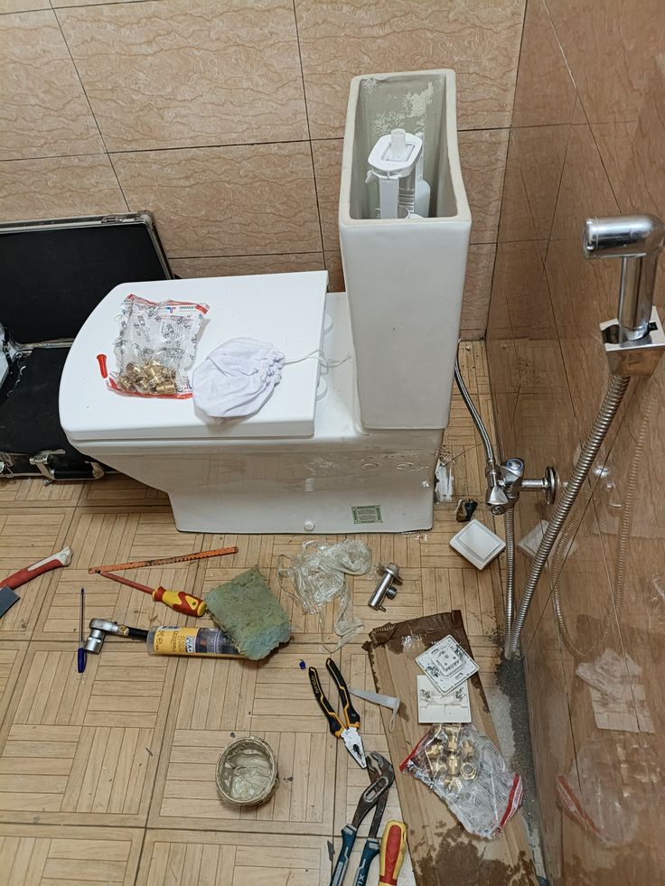 Bathroom installation and plumbing work in progress